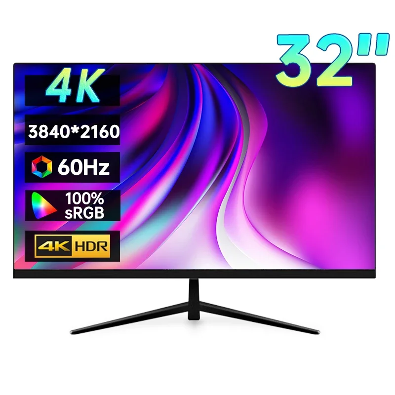 

32 Inch 4K UHD Monitor 3840*2160P 100%sRGB 8Bit Ultra Narrow Bezel Desktop Display IPS Screen With HDMI/DP For Design Drafting