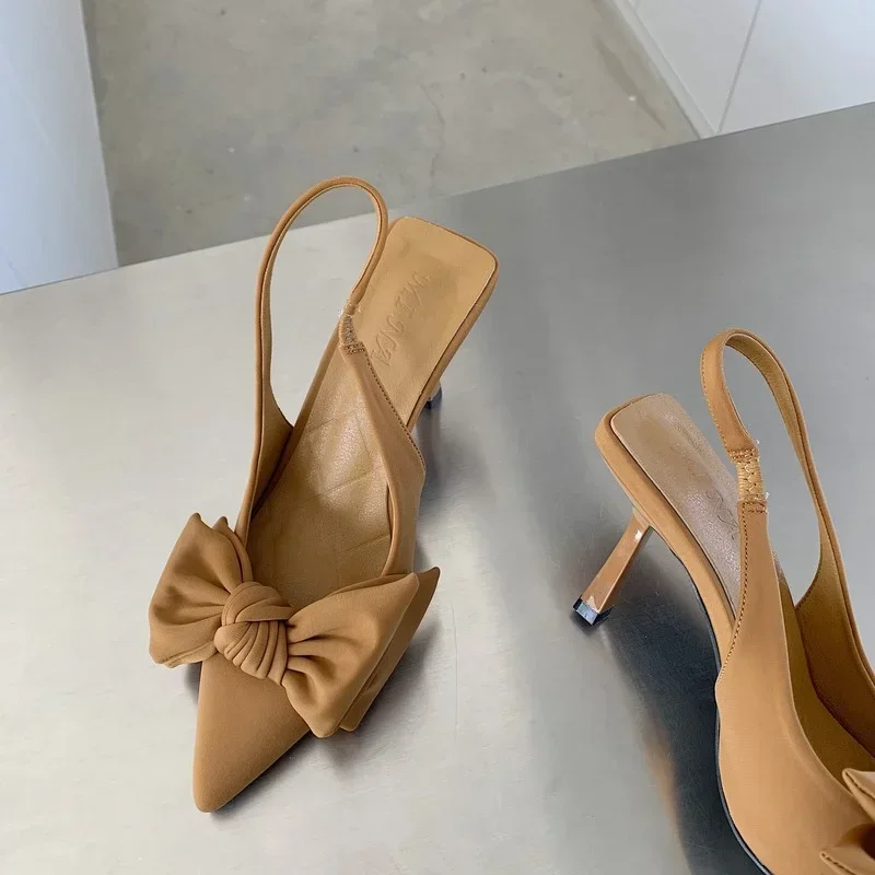 Summer Women Slingback Sandals Shoes Fashion Bow-knot Pointed Toe Slip on Ladies Elegant Dress Pumps Shoes women sandals women high heels pumps