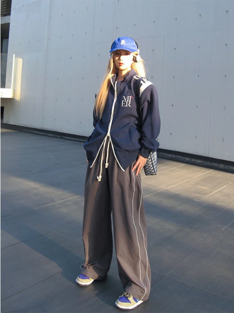 QWEEK Y2K Streetwear Cargo Pants Women Hip Hop Loose Vintage Wide Leg Sweatpants Baggy Retro High Waist Casual Pants Harajuku