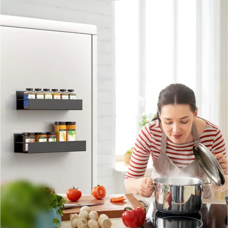 Storage Rack-Metal Shelves with Hooks 2PCS Strong Magnetic Grip Stylish Sturdy & Versatile Refrigerator Storage Space Saving