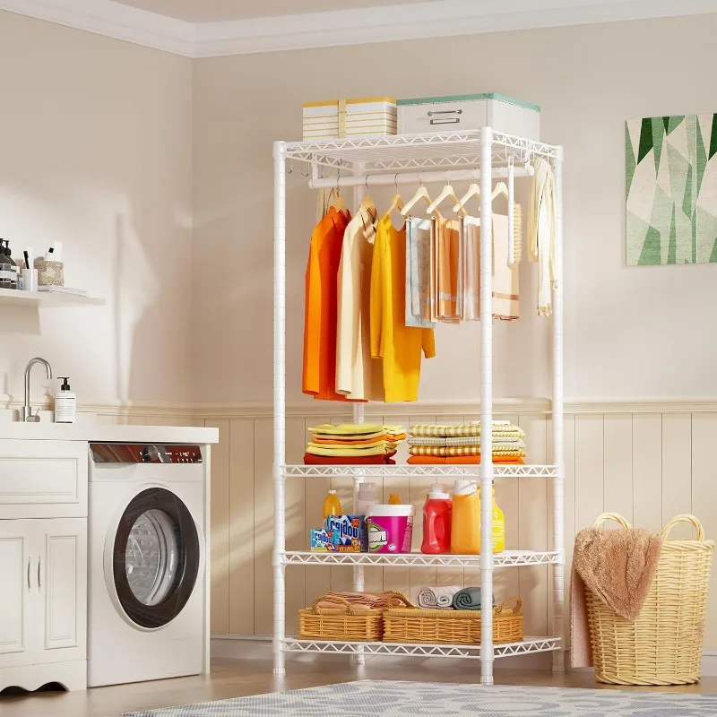 H4 Mini Portable Closet, 4 Tiers Freestanding Clothing Garment Rack for Small Space, Metal Clothes Wardrobe System for 6
