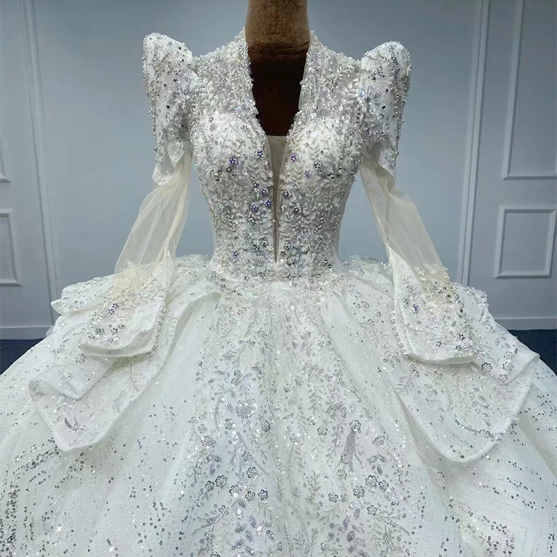 Luxury Wedding Dresses For Women Organza Ball Gown V-Neck Wedding Dress 2022 Beading MN60 Robe De Mariée 3
