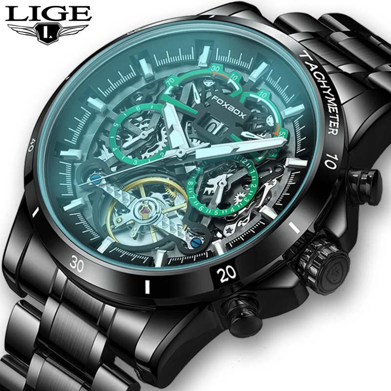 

LIGE New Automatic Tourbillon Watch for Men Mechanical Skeleton Tourbillon Mens Watches Waterproof Rubber Strap Top Brand Luxury