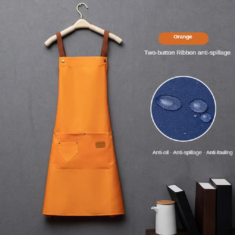 Customized Embroidery Print Logo Signature Waterproof Kitchen Aprons Home Chef Baking Clothes With Pockets Adult Bib Waist Bag 3