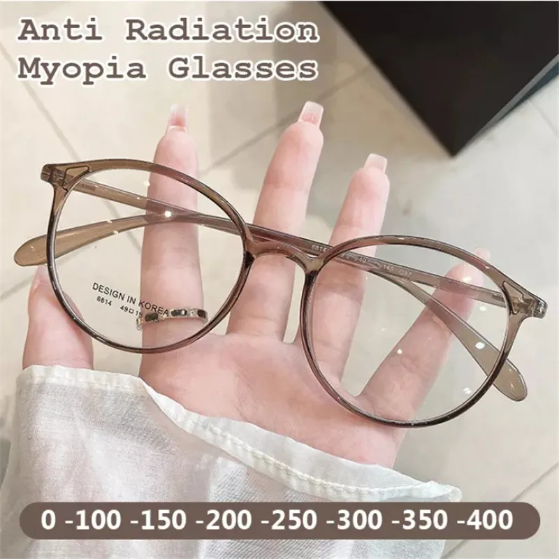 

Anti Blue Light Fashion Glasses Round Full Frame Myopia Glasses Women's Prescription Glasses Degrees 0 To -4.0