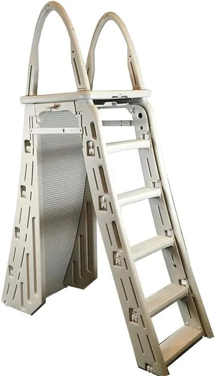 

Guard 48" to56" Adjustable A Frame Safety Ladder for Above Ground Outdoor Patio Swimming Pool Platform Ladder with Step Barrier