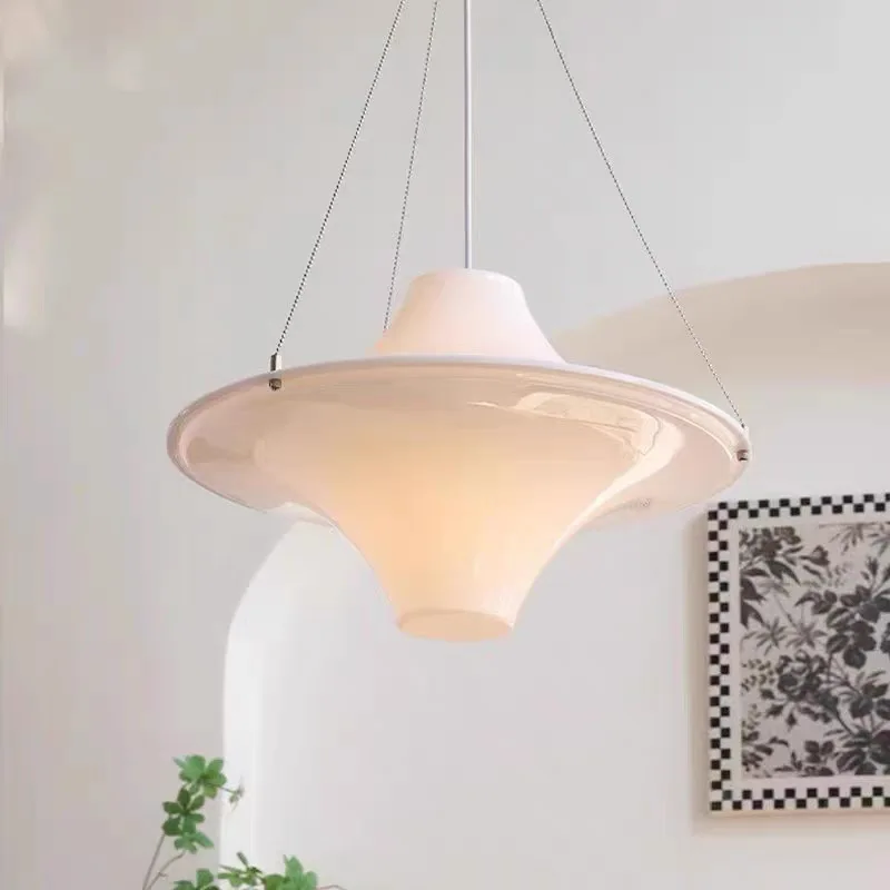 

Italian Cream Style LED Pendant Light Designer Dining Simple Acrylic Flying Saucer Lamp for Bedroom Study Living Room Chandelier