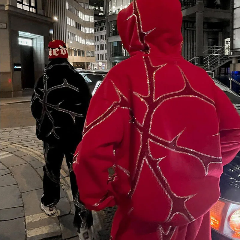

Lightning printed hooded sweater new women's street hip-hop hooded zipper European and American fashion Y2K retro hooded sweater