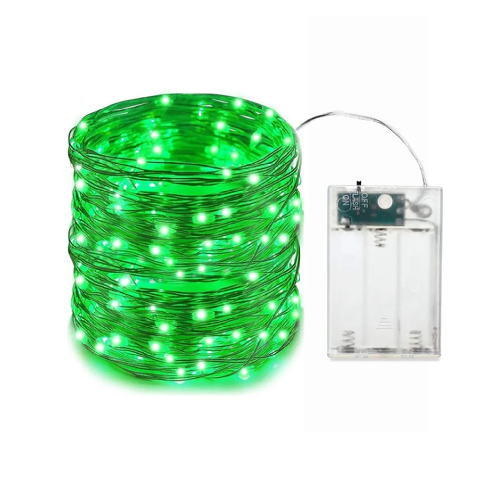 GREEN LED AA Battery Copper Wire Light 2M 5M 10M Christmas Tree Celebration Wedding Indoor & Outdoor Decorative String Lights battery 2m 3m 4m 5m 6m led copper wire string light outdoor waterproof fairy lamp for wedding party decor indoor christmas light