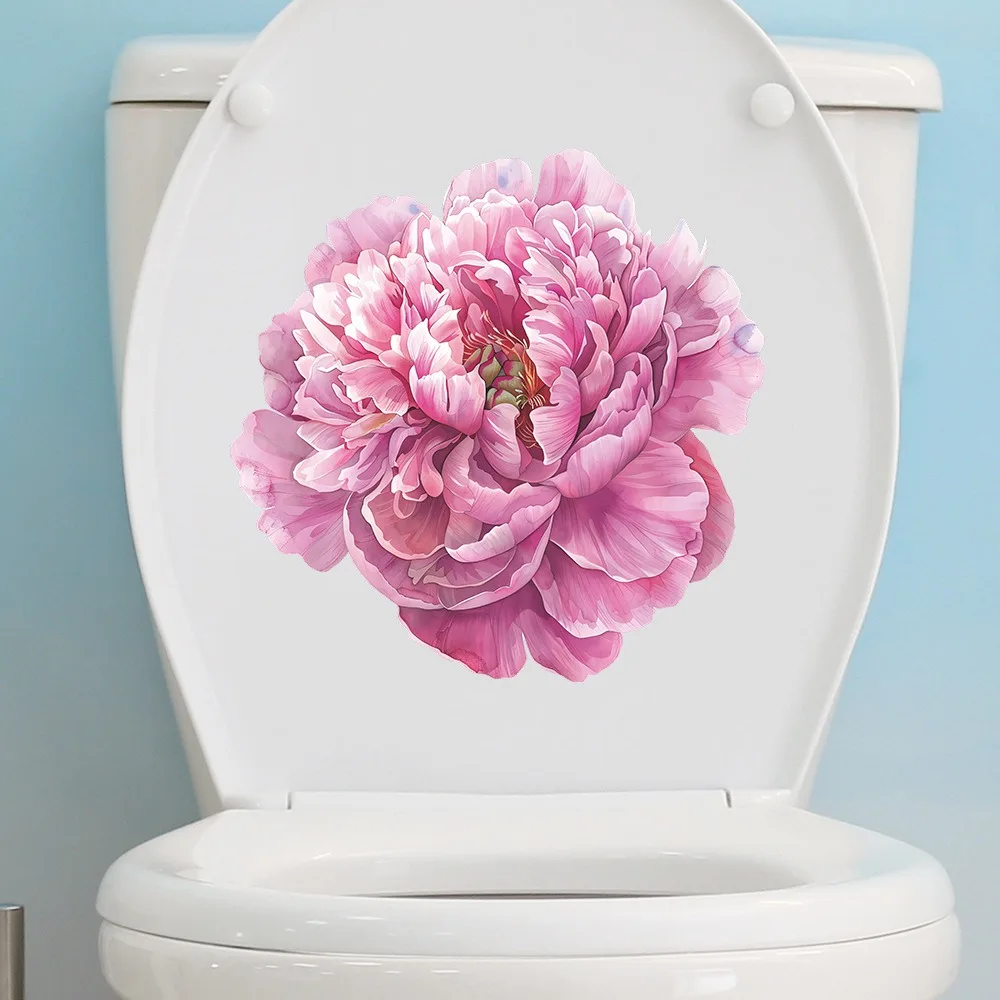 Pink flower toilet stickers Bathroom bathroom home decor wall stickers