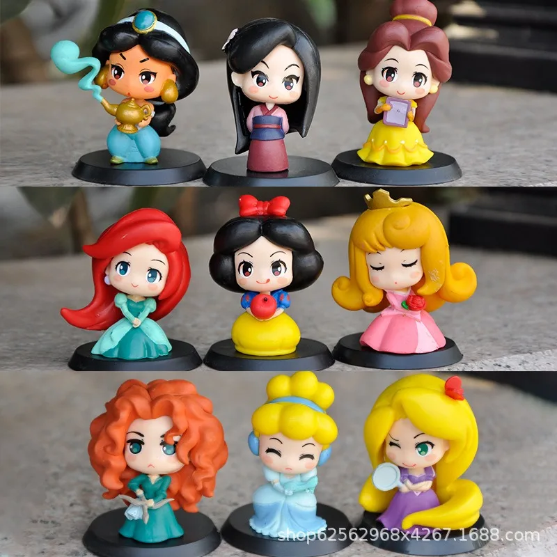 

Disney Dolls Anime Snow White Cinderella Ariel Belle Q Edition Fairy Tale Theme Toys Desk Accessories Children's Birthday Gifts