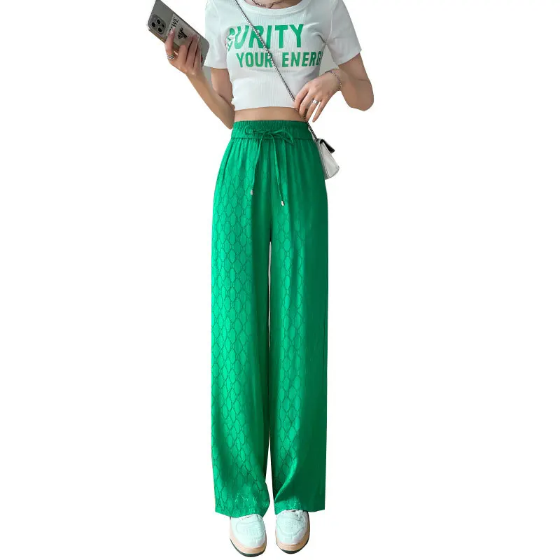 

Casual Pants Women's Pajamas Tracksuit Female Sports Korean Style Clothes Elegant Green High Waist Loose Pants Woman clothing