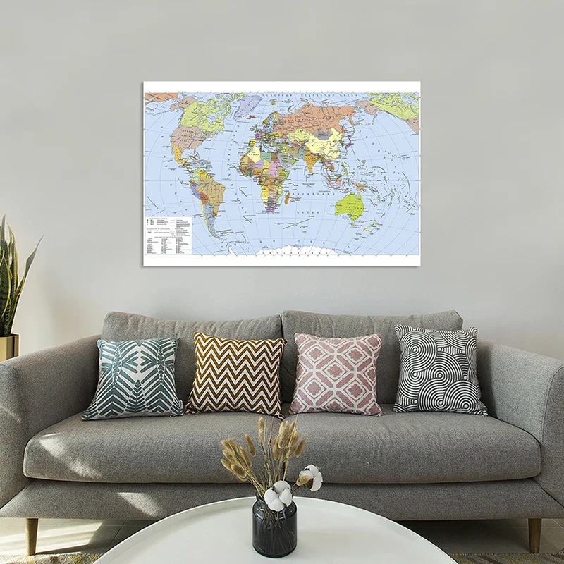 225*150cm The World Political Map In Russian Large Wall Art Poster Vinyl Canvas Painting Home Decor Children School Supplies