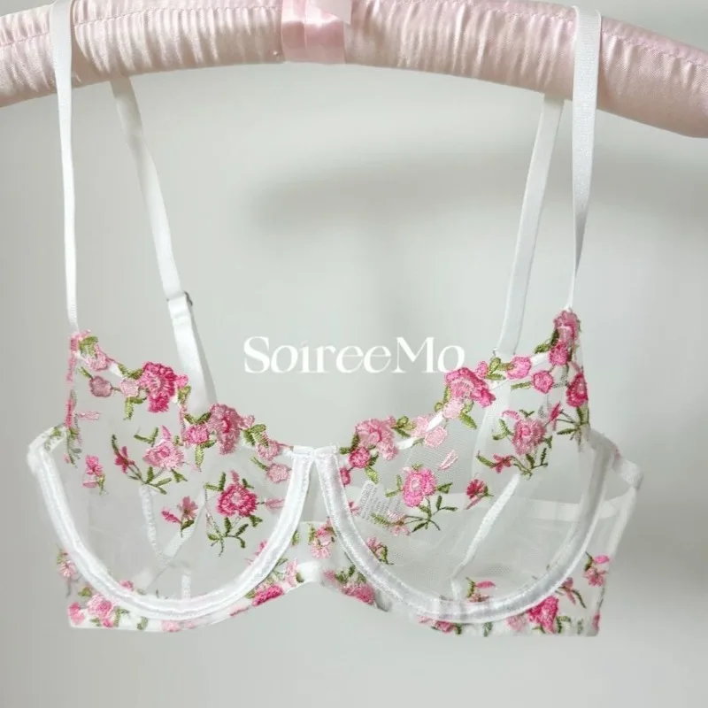 Ensemble de Lingerie florale transparente française, Bralette transparente Ultra fine et Sexy avec armatures douces et Support de grand buste pour femmes, S-XL MOYISU