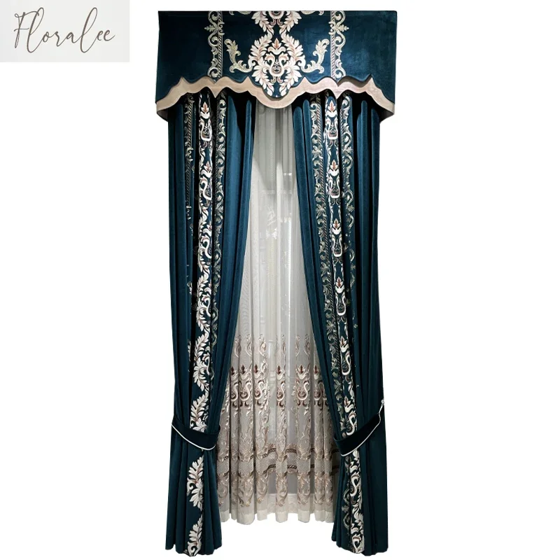 New Luxury Green Embroidered Velvet Curtains for Living Room Bedroom and Villa Blackout High-end Customized European Curtains 5