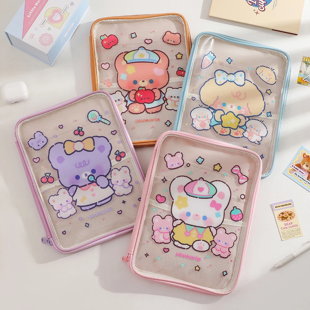 Cartoon PVC Stationary Organzier Pouch Big Capacity Storage Pens Eraser Students Pencil Bags stationary organizer pouch