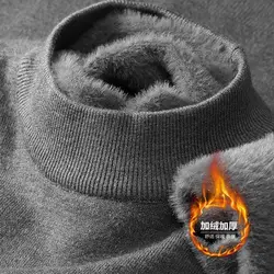 Men's Plush Knitted Velvet Turtleneck Sweater - Warm Autumn/Winter Pullover - 3XL  80-90KG (Mock Neck-Dark gray)