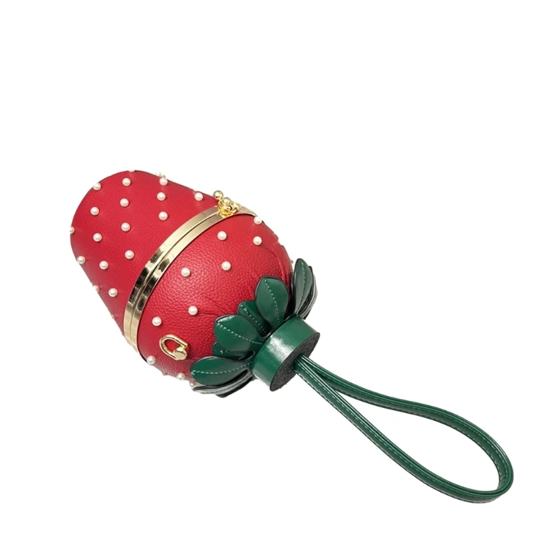 Evening Bag Strawberry Shaped Clutch Handbag with Faux Pearl Decoration for Girl E74B
