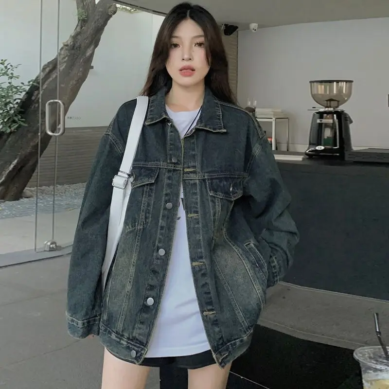 

Streetwear Short Denim Jacket for Women 2023 Spring Fall Lapel Single Breasted Harajuku Casual Female Clothes Jean Coat Outwear