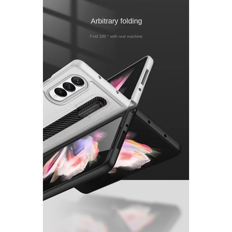 Creative Applicable SAMSUNG Z Fold3 Phone Case Folding Flip Vegan Leather Pen Pouch Business All Inclusive Protective Case