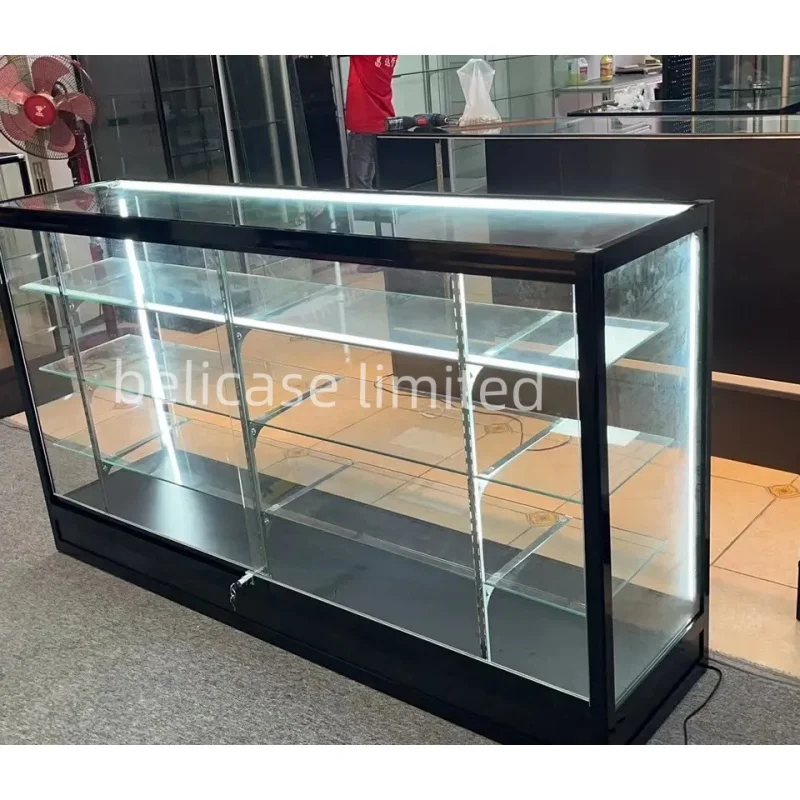 Custom.70 인치 대용량 식료품 가게 유리 캐비닛, LED 조명 쇼케이스, 소매점 가구 디스플레이 캡