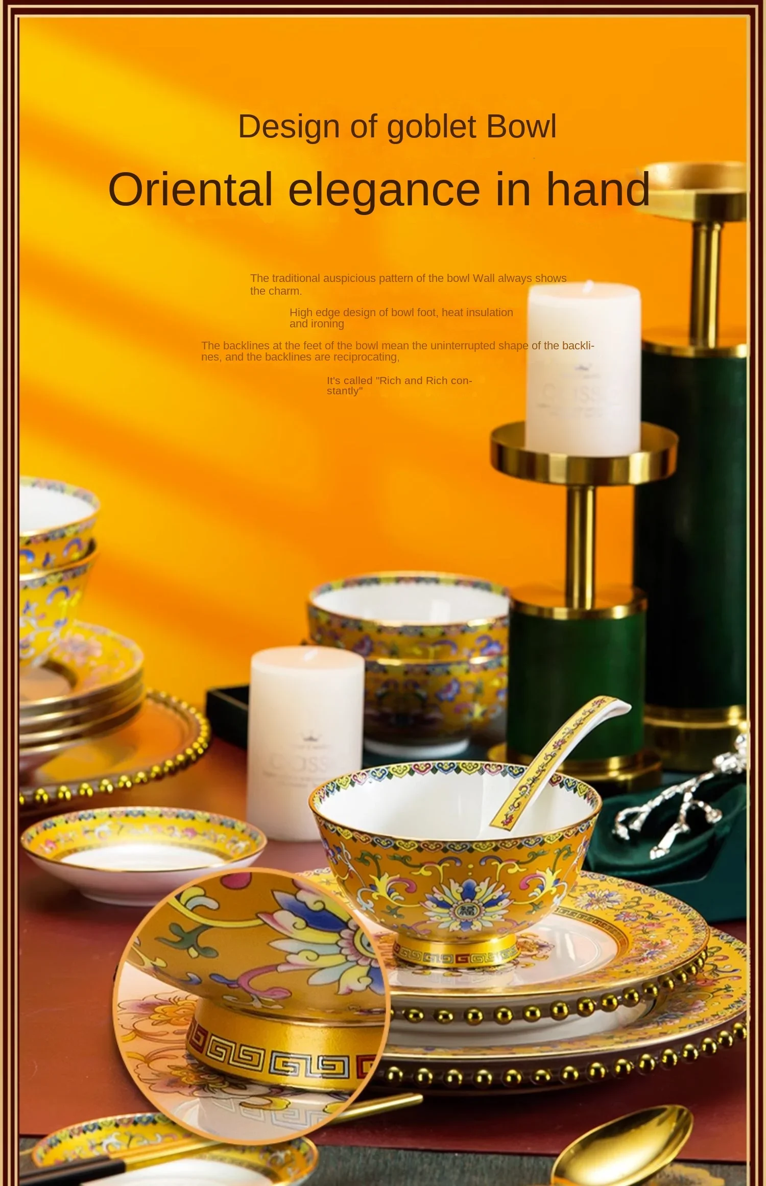 Premium Bone China Dinnerware Set with Enamel Finish-Chinese Style Luxury Enamel Chinese Dinnerware Set
