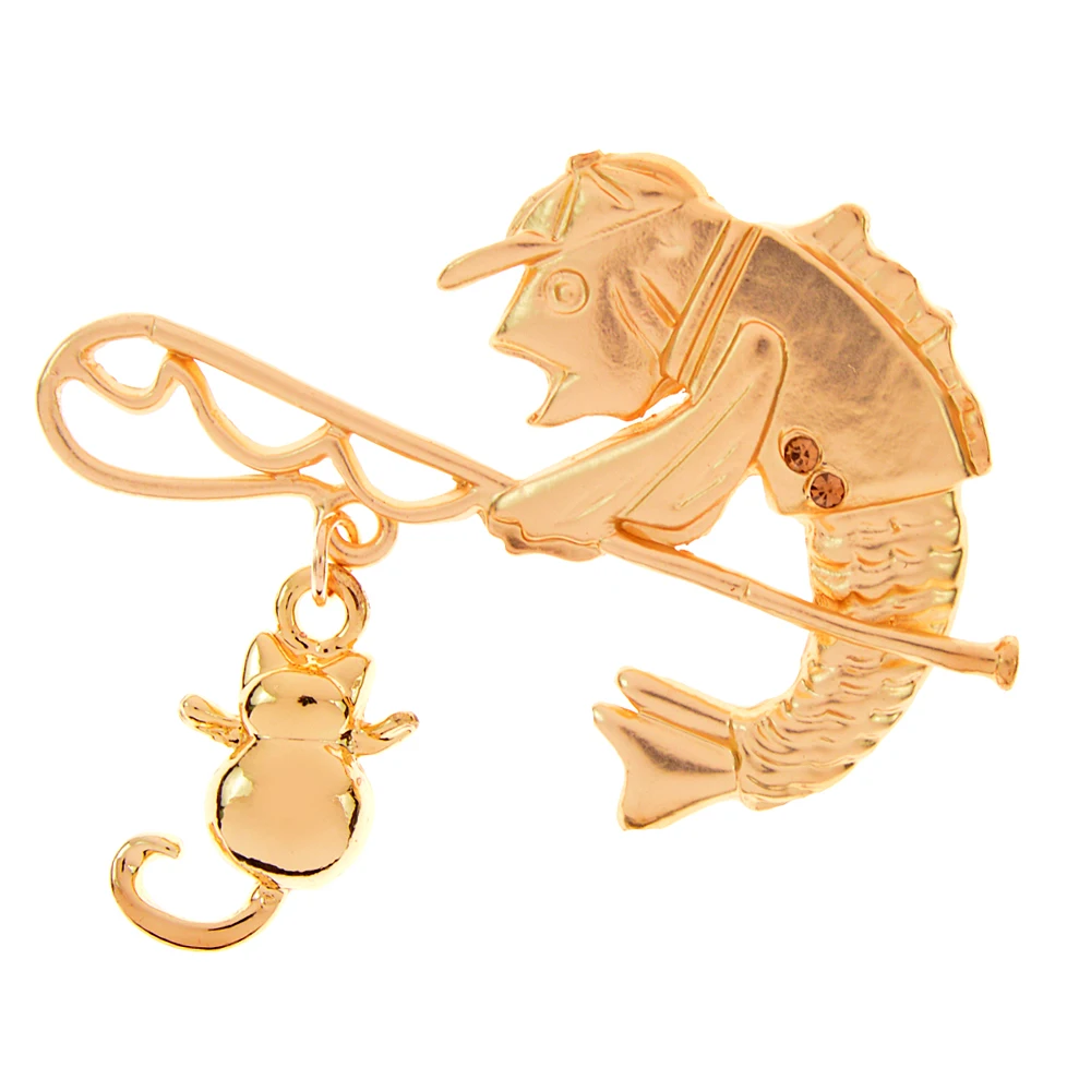 CINDY XIANG New Wearing Hat Fish And Cat Pendant Brooches Vintage Metal  2-color Pet Cute Animal Party Office Brooch Pins Jewelry