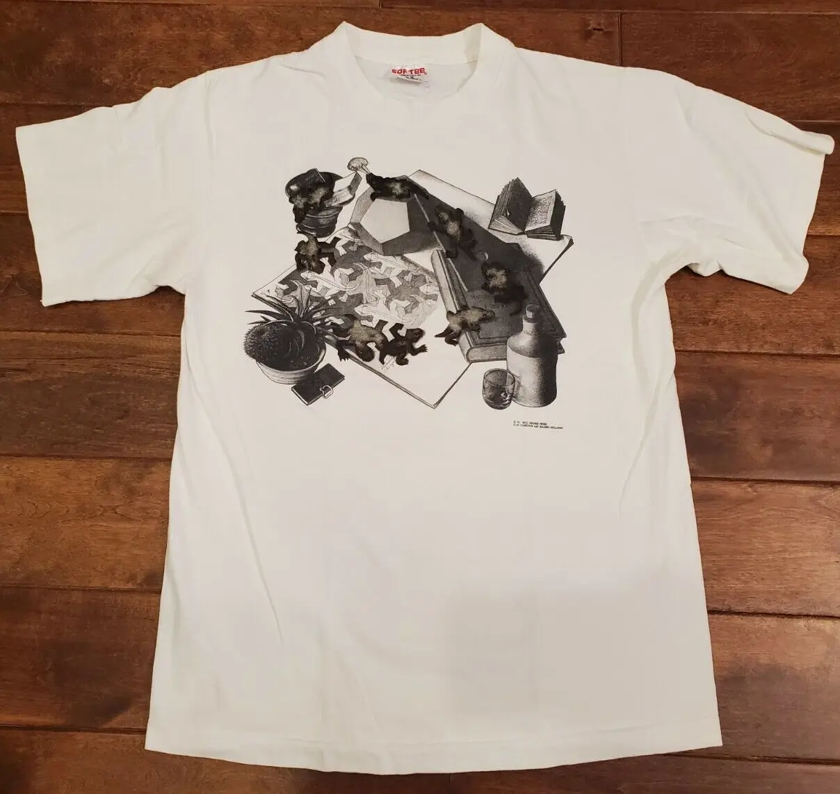 Vtg 1991 Mc Escher Eters Cordon Art Baarn Holland White L Lizard Psych T Shirt