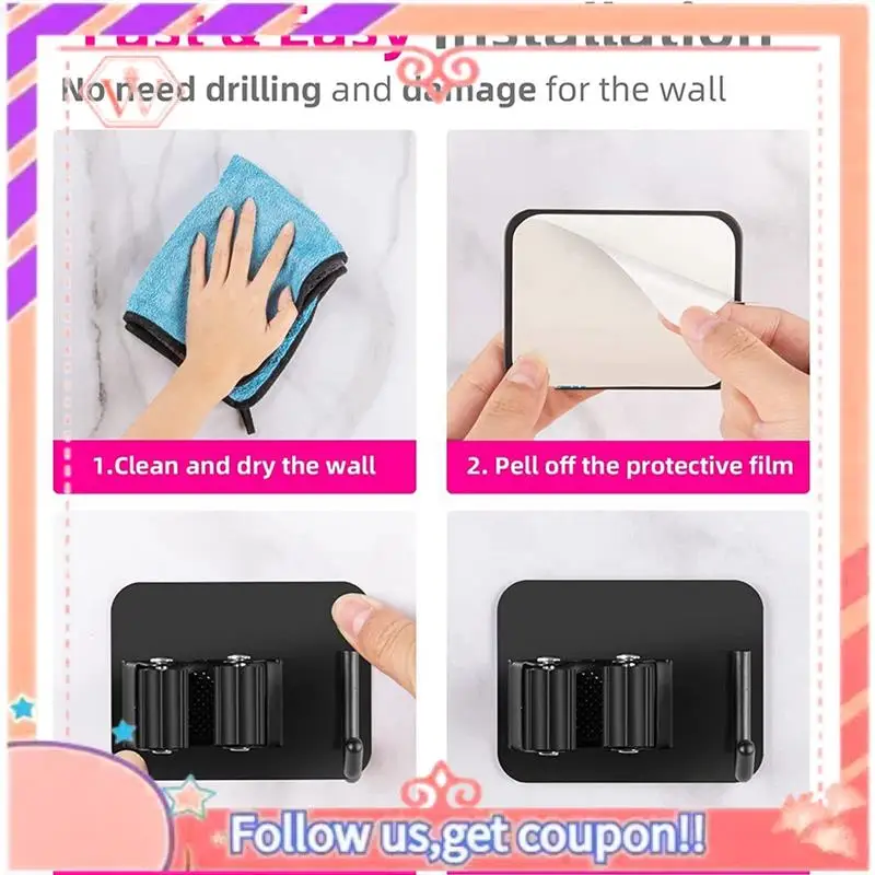 4Pcs Wall-Mounted Storage Hook Stainless Steel Mop Hanger Hook For Kitchen, Wardrobe, Bathroom