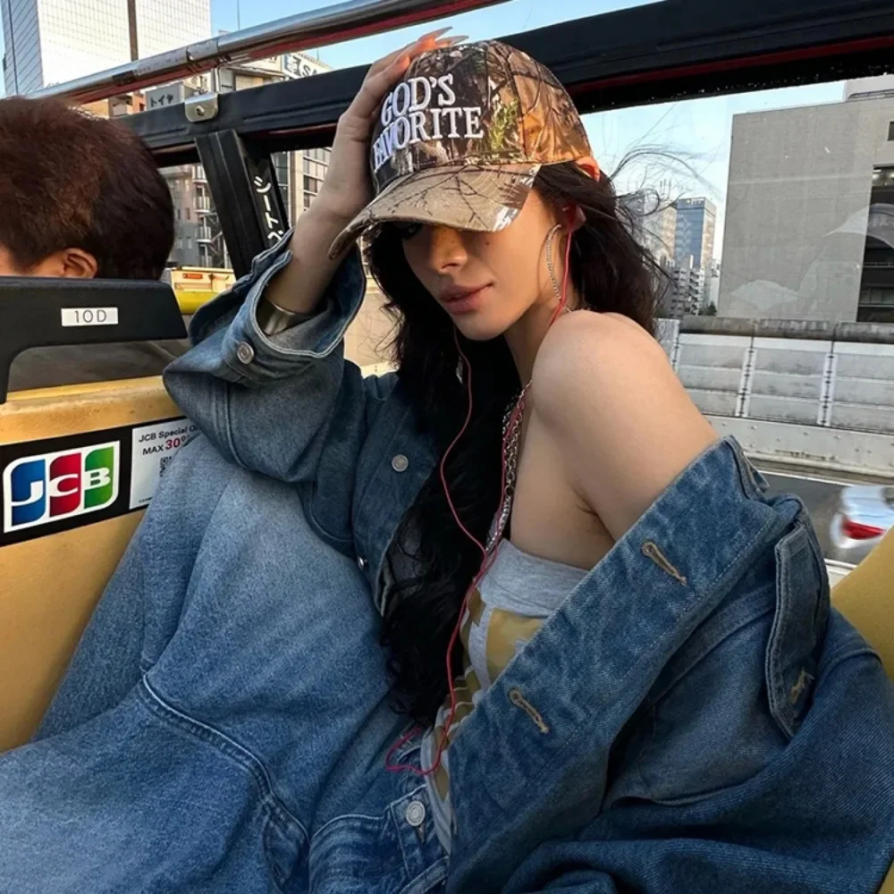 Fashion Retro Camouflage Baseball Cap 3d Embroidery Letter Women's Street Fashion Bend Edge Shows Small Face Baseball Cap 4