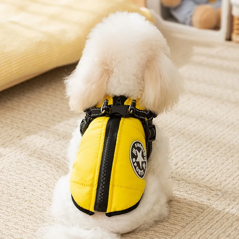 Bichon Outdoor Jacket Winter Warm Dog Clothes Teddy Simple Outdoor Traction Vest Small Dog Thickened Apparel XS-XL