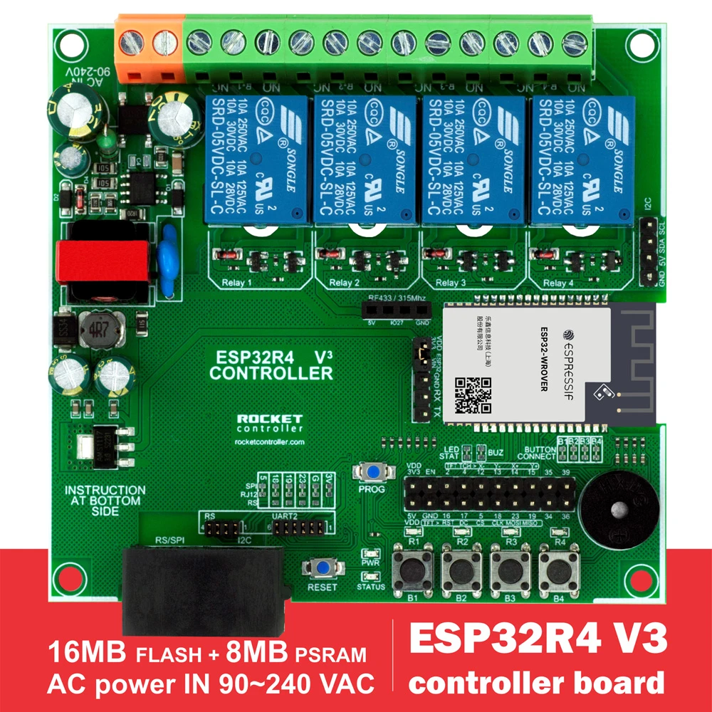 Esp32 4 relay controller board for wi fi bluetooth tasmota smart home