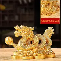 Chinese Auspicious Money Gold Dragon Statuette Resin Sculpture Feng Shui For Living Room Office Wine Cabinet  Dragon Figurines 1