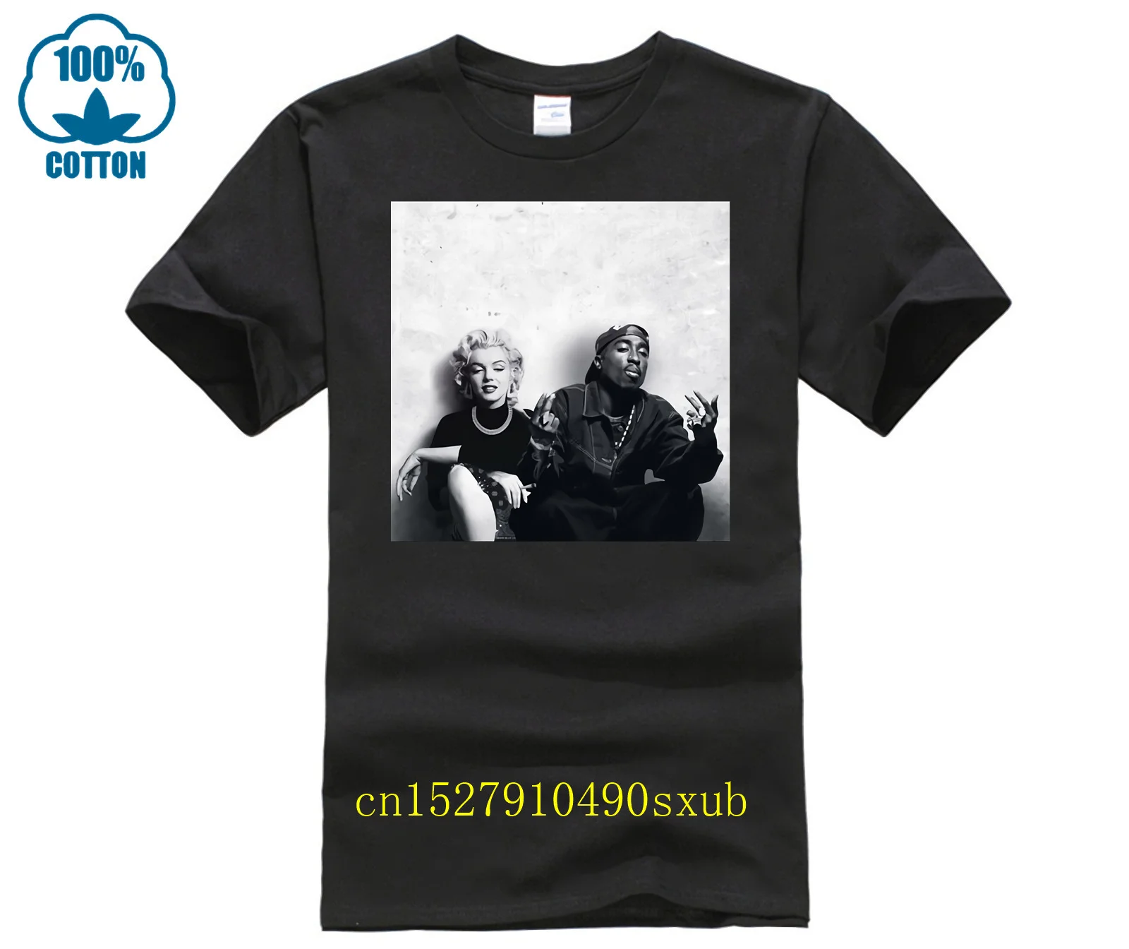 T-Shirt Mary E Pac Nera Tupac 2Pac Marilyn Monroe Gangster Hip Hop Hip Hop Tee T-Shirt Da Uomo