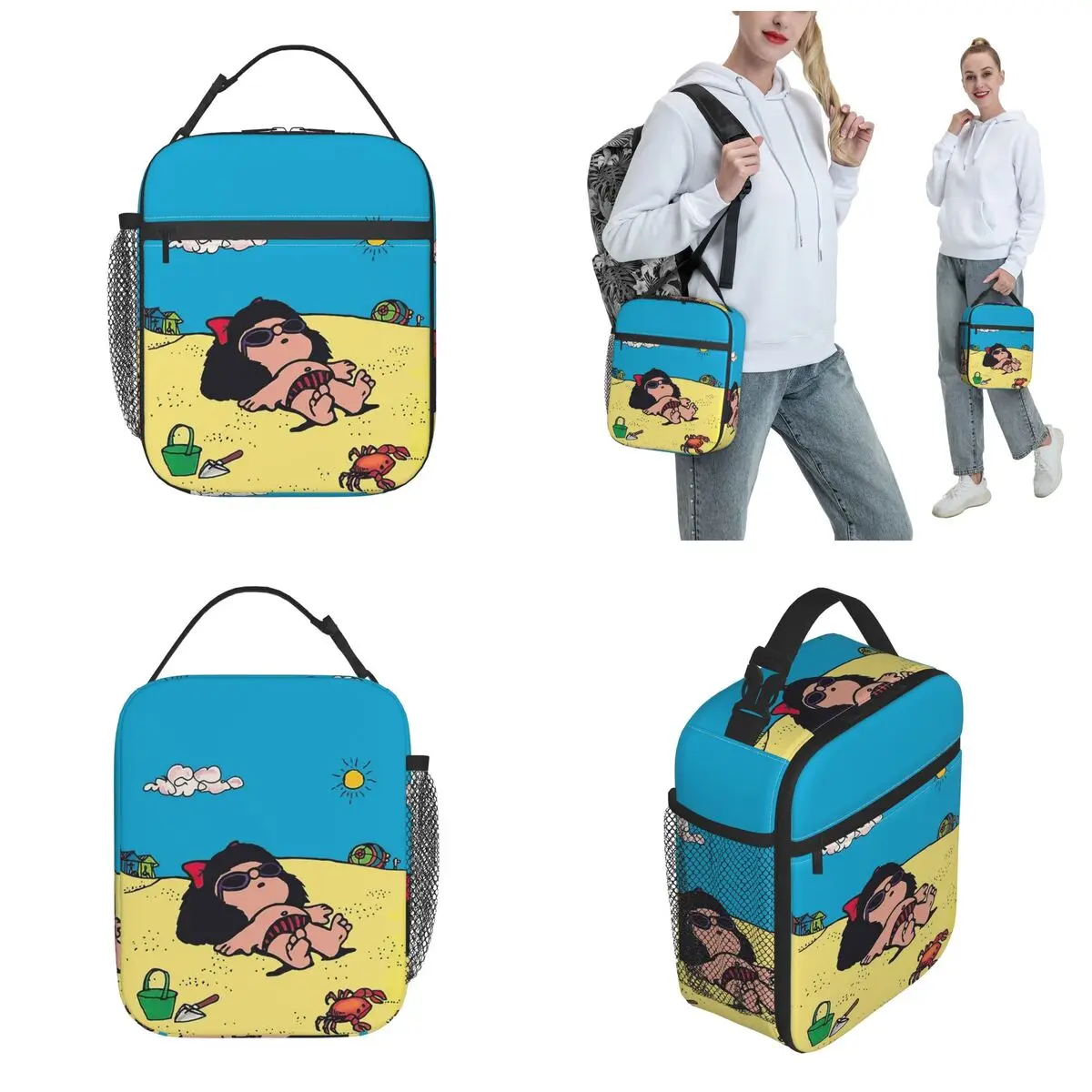 Mafalda On The Beach Thermal Insulated Lunch Bags for Office Kawaii Portable Food Bag Men Women Thermal Cooler Lunch Box