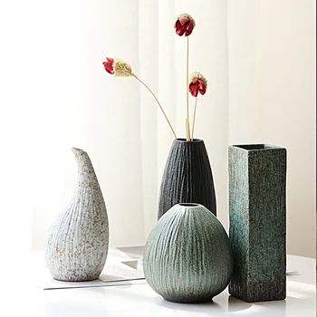 Vaso in gres in stile giapponese, vaso di fiori in stile retrò, ornamenti per Set da tè in ceramica, decorazione per la casa Zen, articoli per fiori in ceramica 1