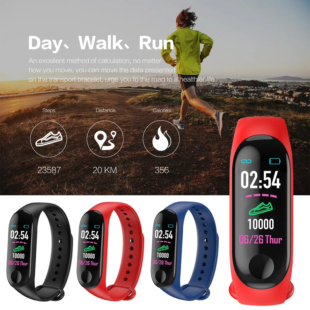 M3 Plus Smart Sports Watch Silicone Waterproof Bracelet Heart Rate Blood Pressure Monitor Fitness Tracker Smart Watch 2