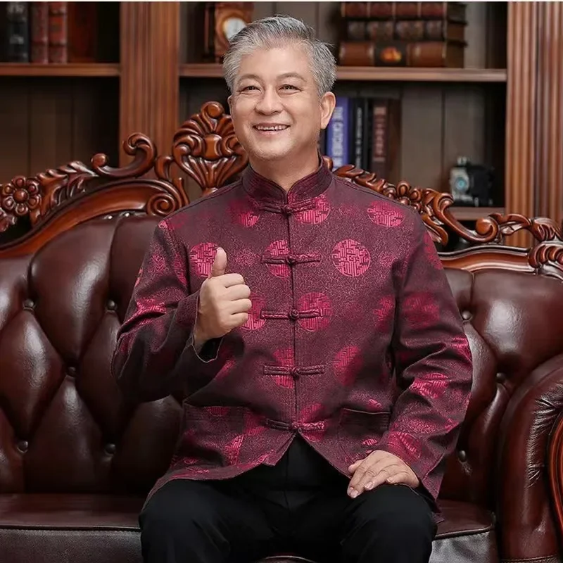 Tang Suit Chinese Traditional Clothing Men's Full-sleeved Kung Fu Clothing New Year's Retro Party Men's Jacket Coat