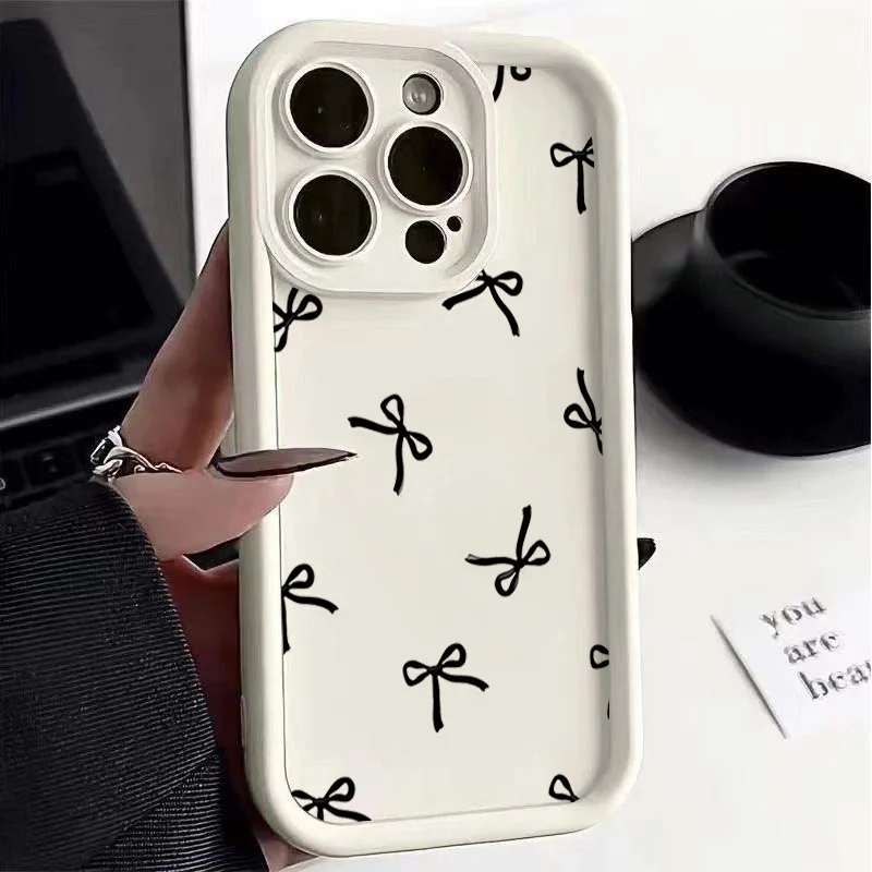 Cute Pink Bow Pattern Silicone Shockproof Phone Case Cover