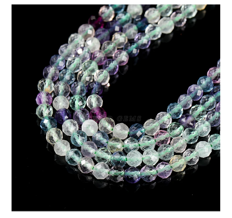7A natürliche mehrfarbige Fluorit facettierte Perlen runde lose Spacer Edelstein Perle für Schmuckherstellung DIY Halskette Armband Zubehör – Detail 5
