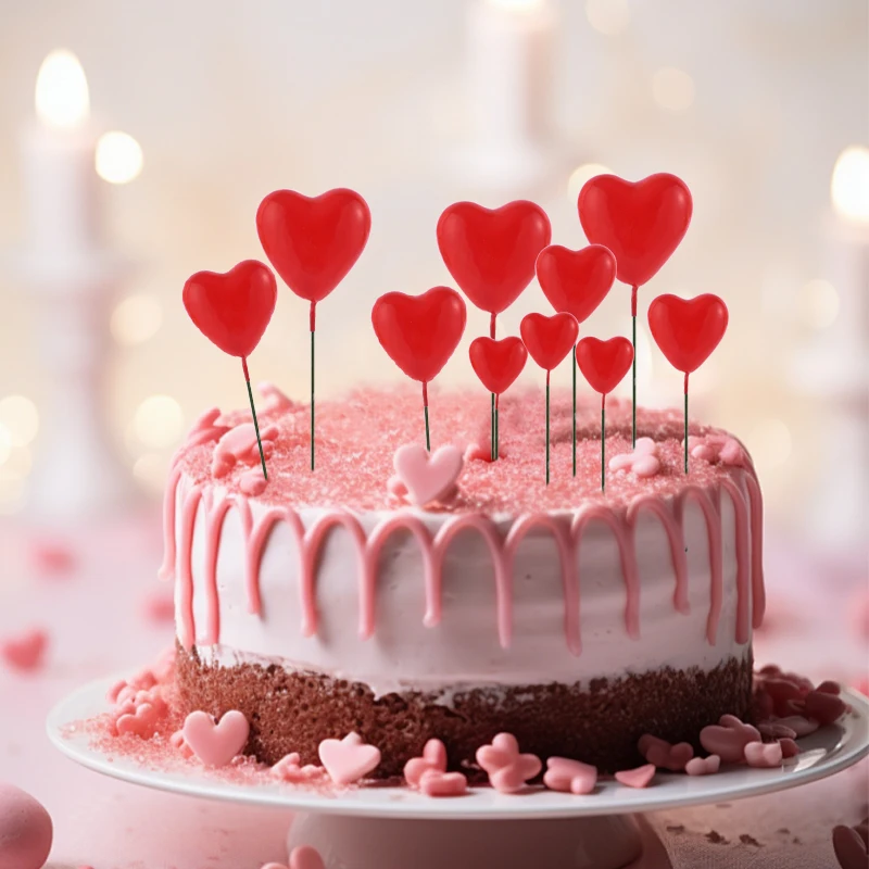 20pcs 3D Heart Shape Cake Topper Mix Size Love Cake Balls Valentine's Day Cupcake Flag Wedding Birthday Party Decor Baby Shower