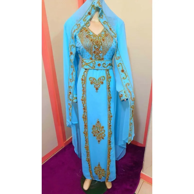 

Turquoise African Dress Fancy Abaya Dubai Caftan Formal Beaded Moroccan Kaftan for Women Fashion Trends