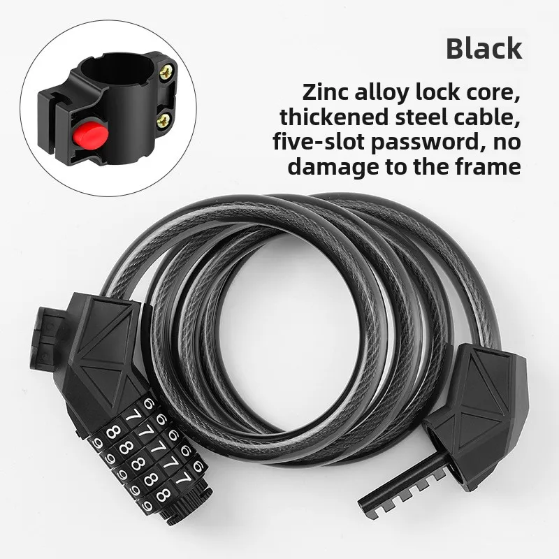 1.2-1.8m Bicycle Password Lock 5 Digits Anti Theft Steel Cable Mountain Road Bicycles Bike Lock Cycling Equipment Accessories