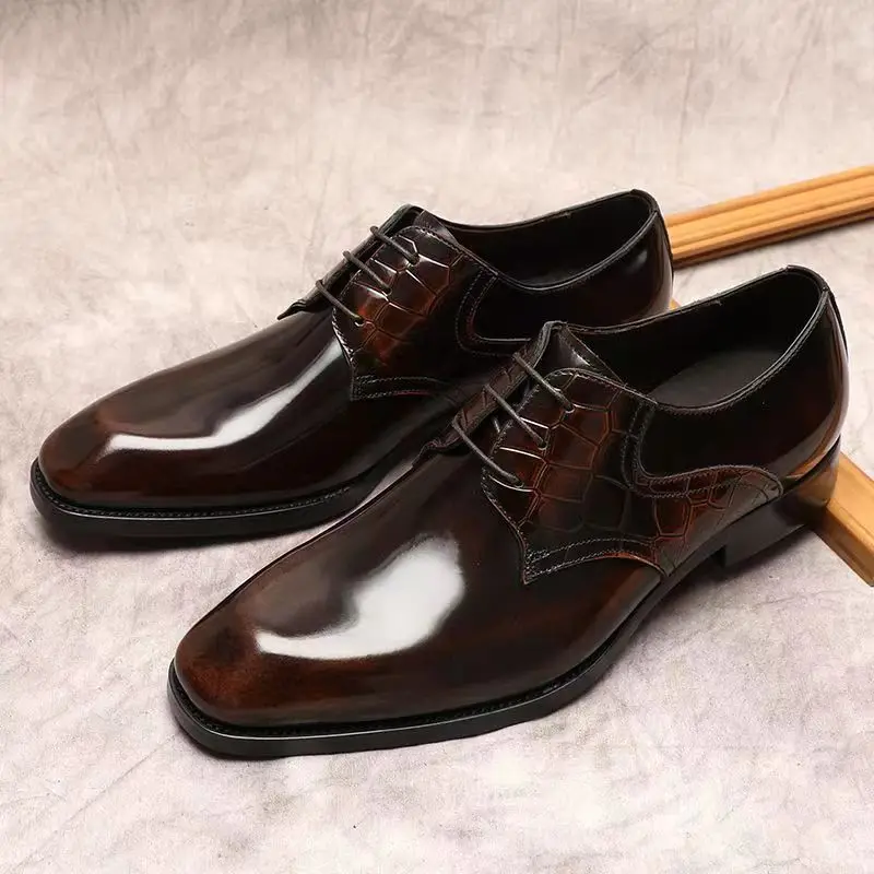 Handmade mens wingtip oxford shoes grey leather brogue men's dress shoes classic business formal for men