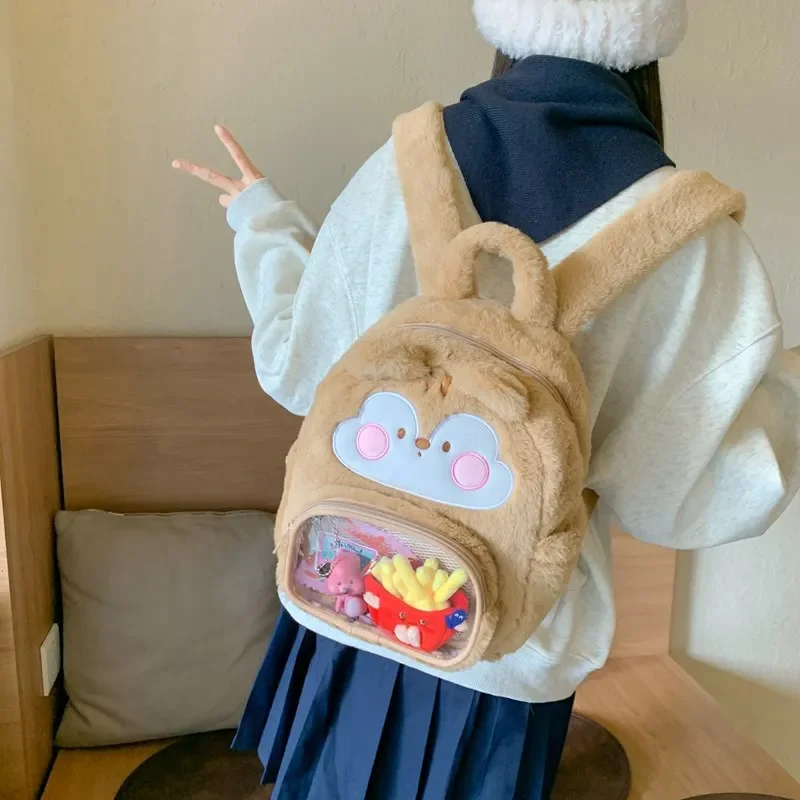 Women chicken plush backpack girl cute cartoon funny school bag 4