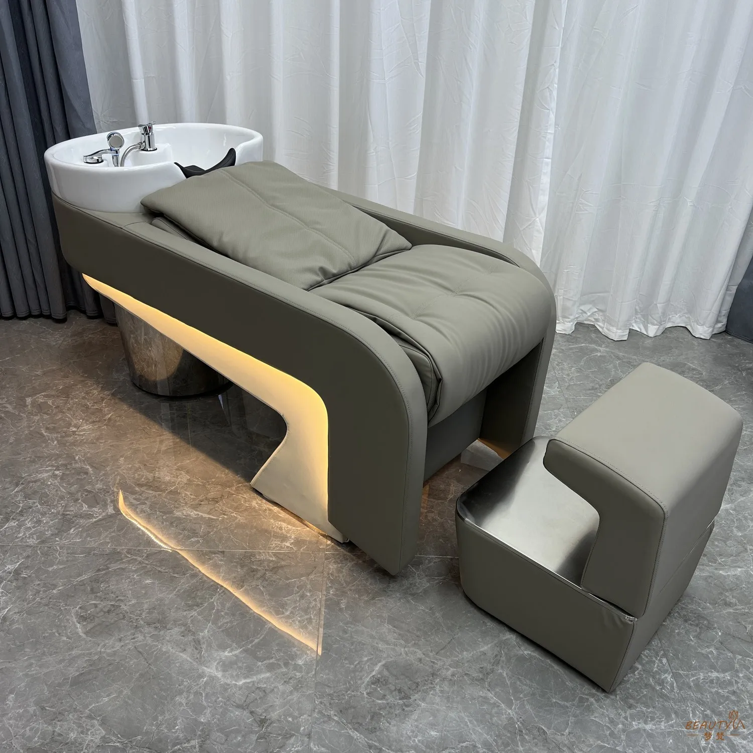 

Customized new hairdresser, shampoo bed, hair salon dedicated semi reclining hairdressing shop,flush bed with lighting