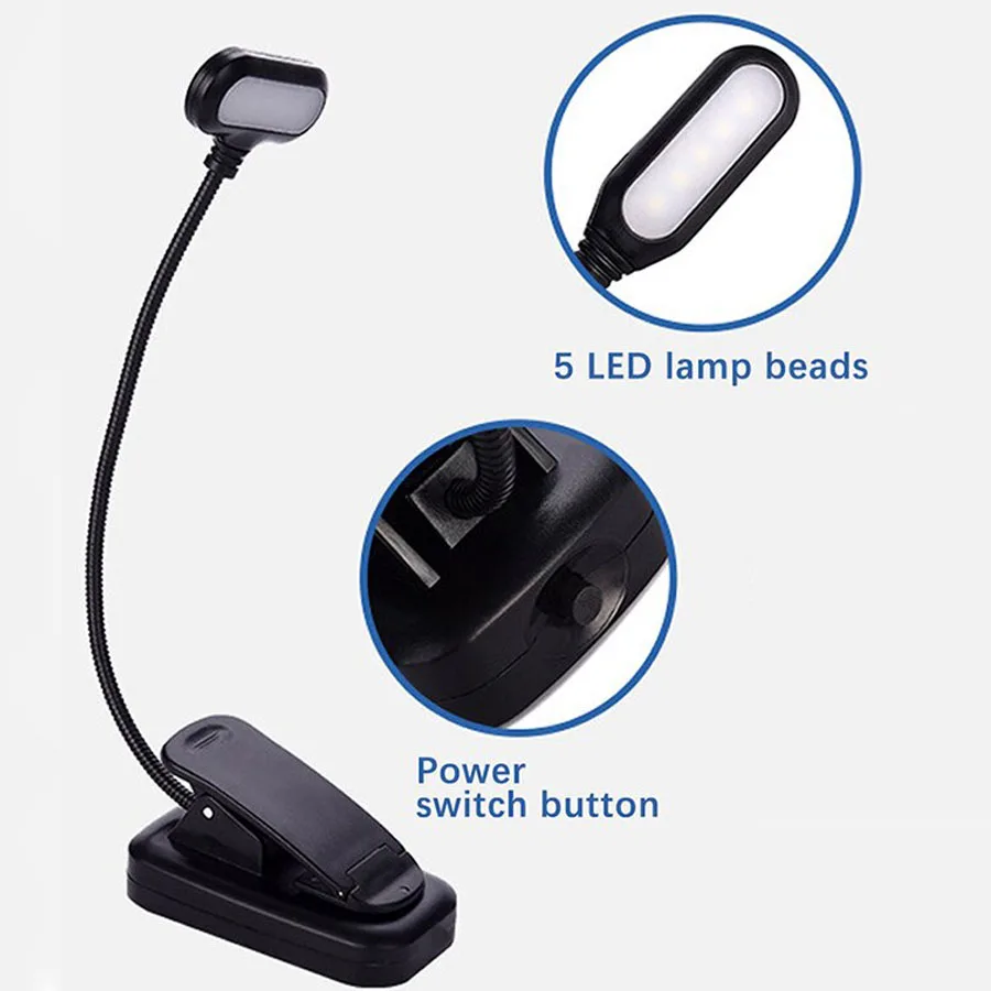 Portable Adjustable LED Clip-On Desk Lamp - Flexible Battery-Powered Reading and Study Light