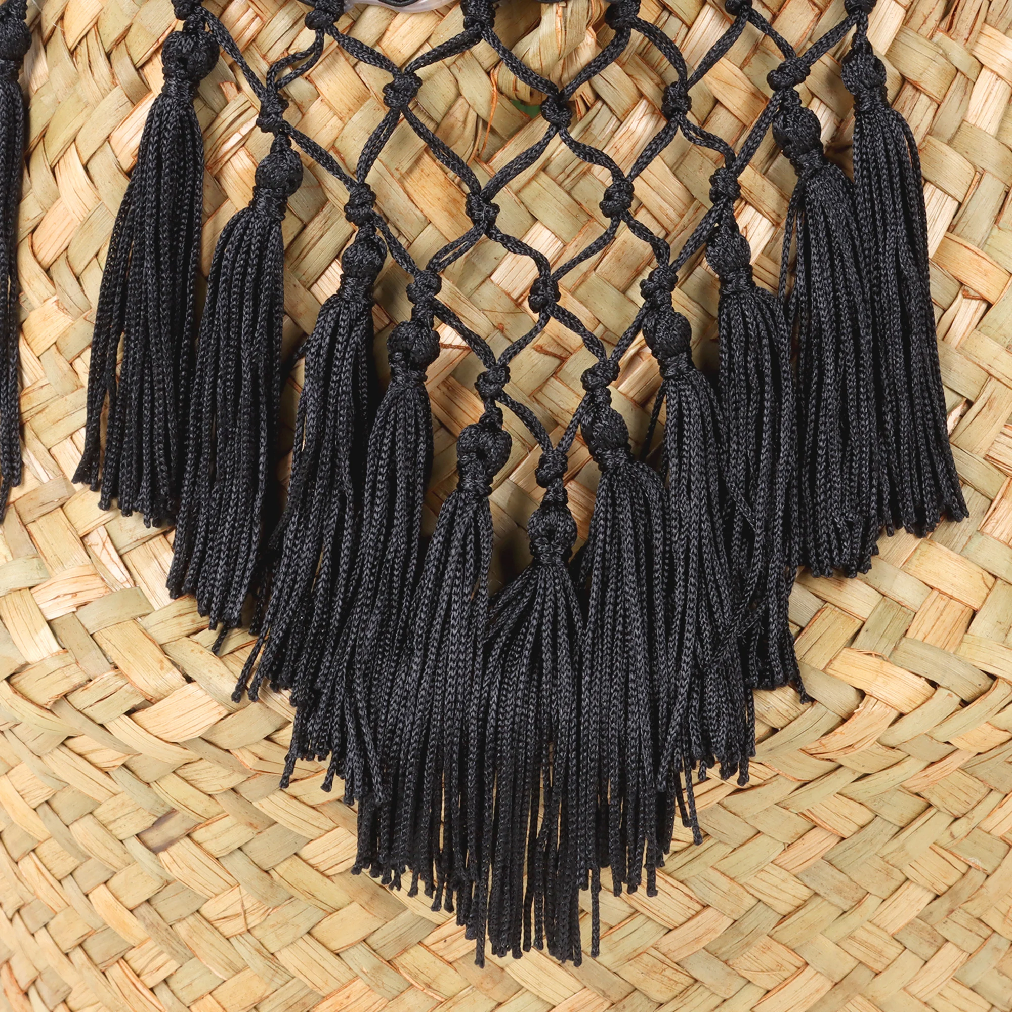 Seagrass Storage Basket Lace Laundry Tassel pendant Basket Natural Rattan Flower Basket Straw Toys storage organizer Black White 5