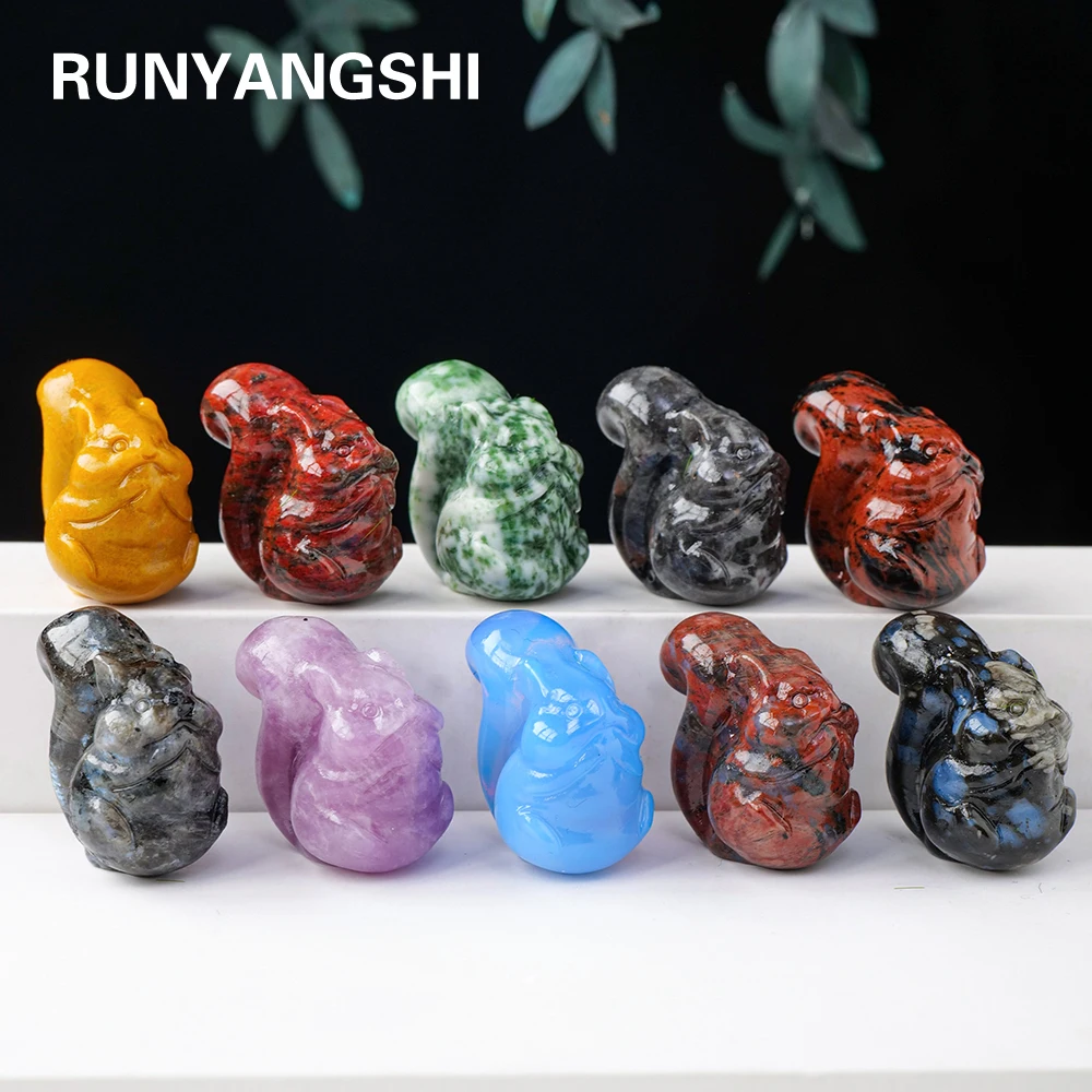 Статуя белки из натурального камня, Хрустальная резная вручную, восстанавливающая статуя животного рейки ручной работы, домашняя статуя