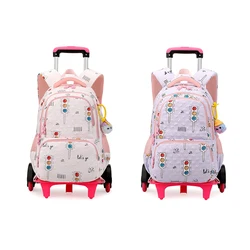 Rolling School Bags for Girls Detachable Large-capacity 6-Wheel Children's Travel Suitcase Elementary Teenagers Rolling Backpack